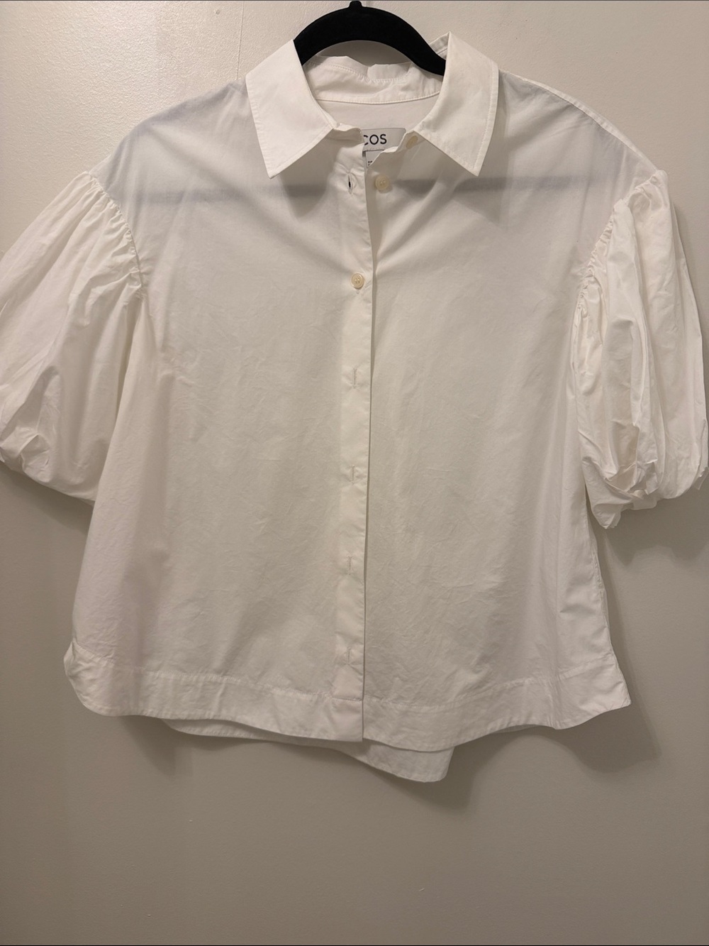 COS White Puff-Sleeve Cotton Button-Down Blouse